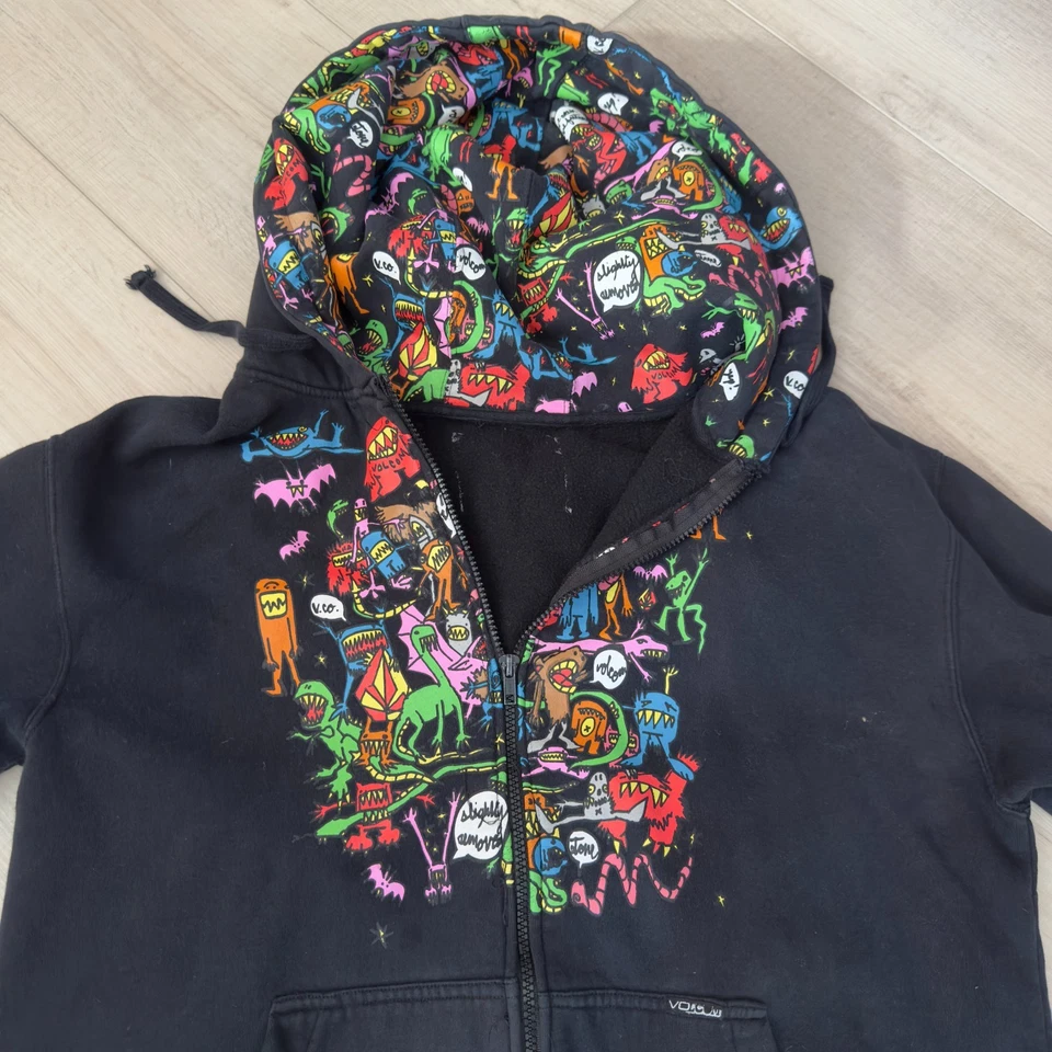 Sudadera con Capucha Volcom Lil Monsters Lil Lil Lil Talla L Cremallera Completa Negra LEER Foto 3 de 4