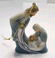 Nativity Ornament Jesus Mary Joseph 2.5x3.25" Resin Faux Porcelain Light Blue
