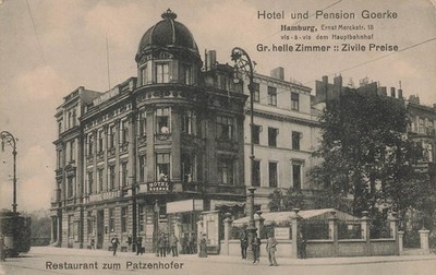 AK Hamburg St. Georg - Hotel Goerke Ernst Merckstraße 18 Straßenbahn - um 1915