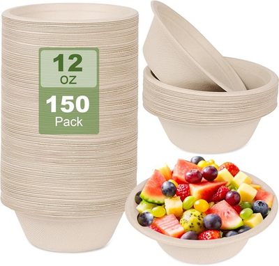 #ad 150 Pack Paper Bowls Disposable 12 OZ Heavy Duty 100% Compostable Eco Friendly $28.21