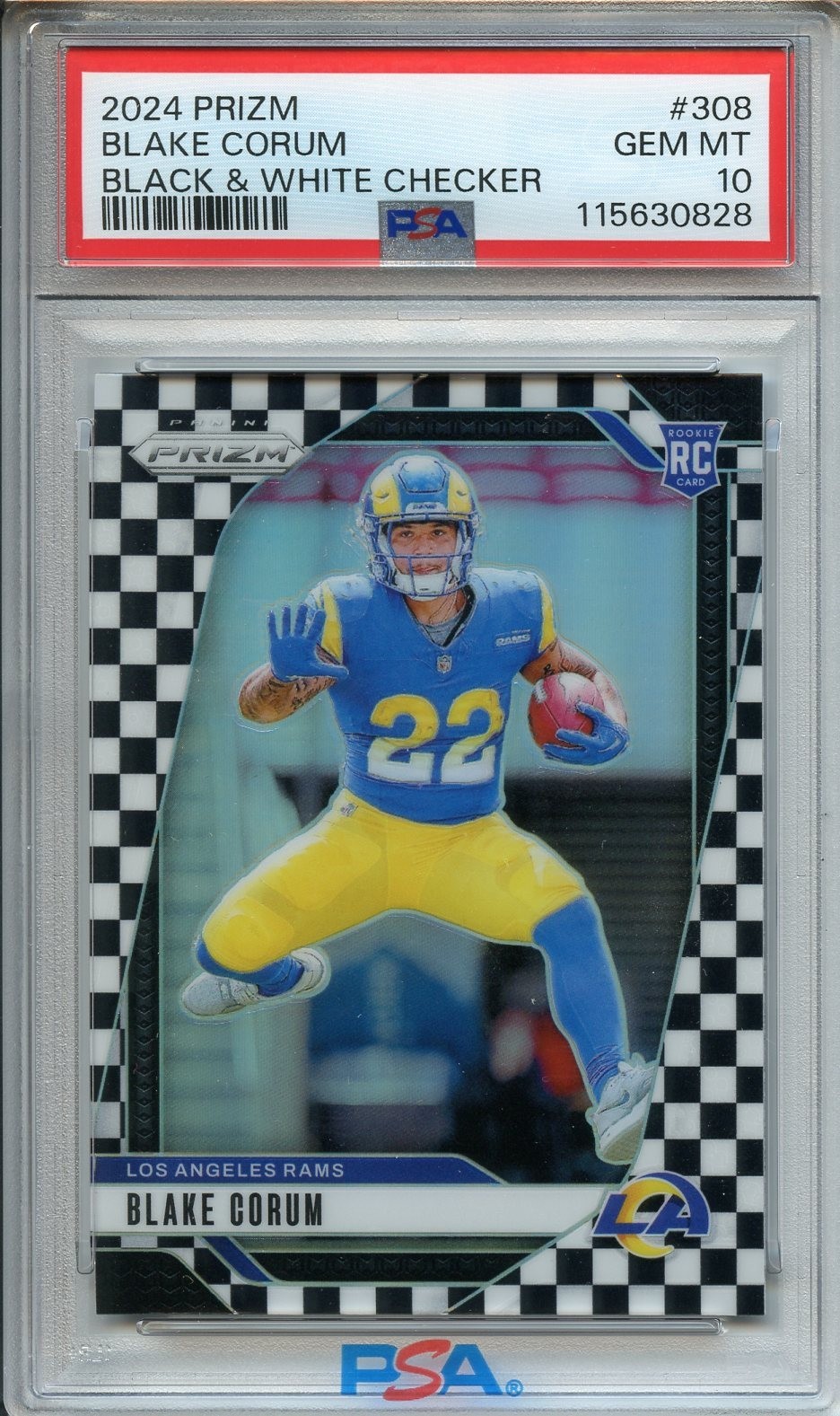 2024 Panini Prizm Black & White Checkerboard Blake Corum #308 RC PSA GEM 10