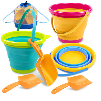 JOYIN 3 Faltbare Eimer mit Schaufeln Netztasche Strandspielzeug