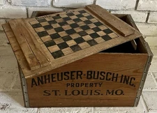 Vintage Anheuser Busch Checkerboard Lid Wood Crate