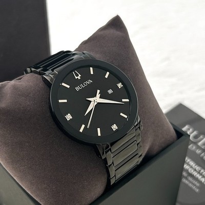Bulova Modern Diamond 98D144 Black Dial Men's 3-Hand Calendar Date Quartz 42 mm