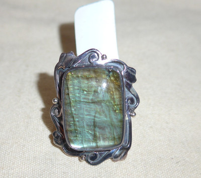 HUGE SAJEN FIREY LABRADORITE KNUCKLE RING 925 STERLING SILVER Sz 10 NWT