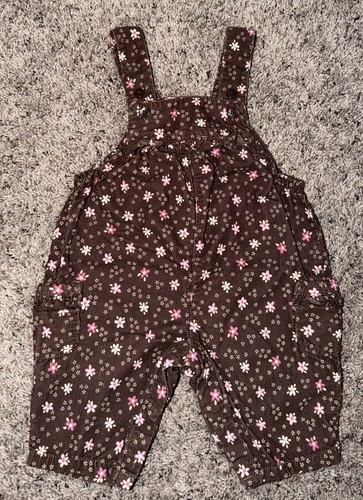 Vtg Carters Baby Floral Bubble Romper Overalls Brown Corduroy 3 Months