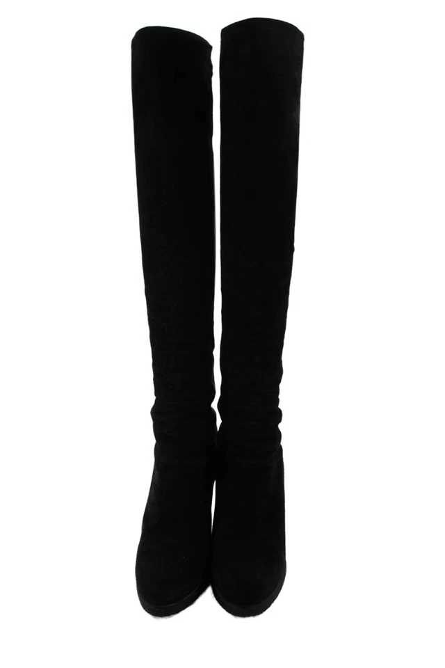 Stuart Weitzman Womens Suede Wedge Heel Knee High Slip On Boots Black Size 8 - Image 2 of 4