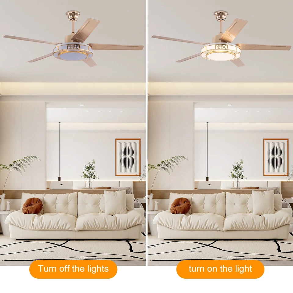 52in Ceiling Fan w/ Light and Remote Modern LED Smart Ceiling Lamp Adjustable - Image 3 of 4