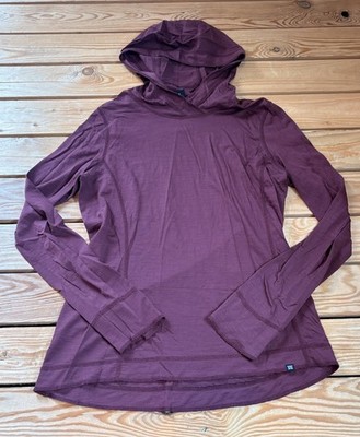 Mission Workshop Women s Long Sleeve Hooded wool Base Layer Top Size S Purple N8