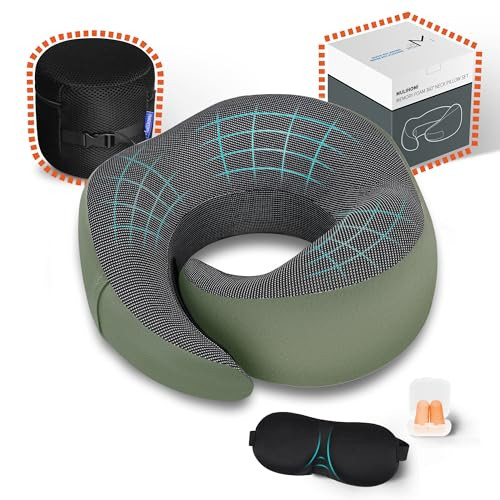 New Packaging Updated Travel Pillow for Airplane with 100% Memory Foam, 360°