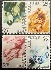 Belgium 1982 Sports Stamps Block of 4 MNH – Cycling Football Billiards Sailing
