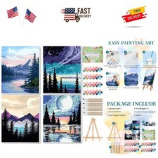 Framed Canvas Paint by Numbers for Adults - 4 Pack with Acrylic Paint  Easel