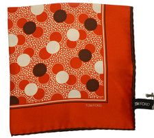 NWT TOM FORD Red  White Polka Dot Silk Pocket Square Italy 16"