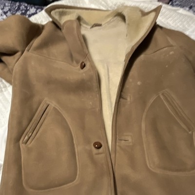 Saks Fifth Avenue Beige Lined Overcoat Men's Size 44 Button Mid-Length Coat