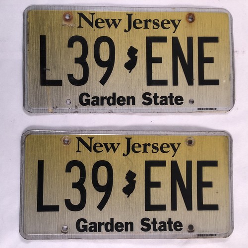 Expired Matching Pair of New Jersey License Plates L39 ENE NJ Plate Black Yellow