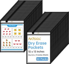 50 Packs Oversized Dry Erase Pockets Reusable Plastic Sleeves Clear Job Ticket H