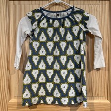Tea Collection Girls Blue Pear Print Layered Long Sleeve Cotton Dress Size 5