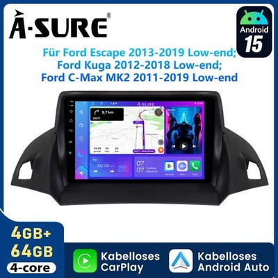 4+64G Android 15 Carplay Autoradio Für C-Max Ford Kuga 2012-18 Escape GPS NAVI