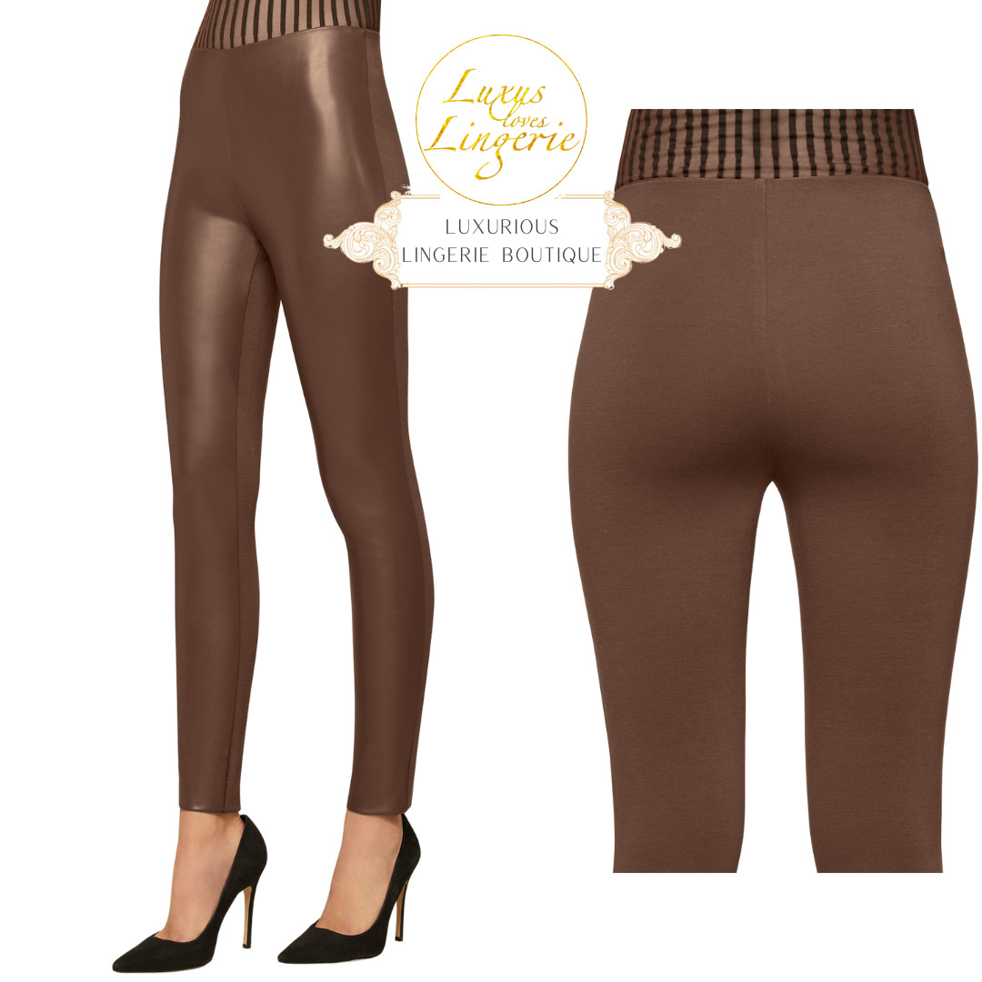 Jo Leggings By Wolford 42 M L Saba Brown Vegan Leather Imitation Pants Elastic