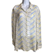 Due per Due Collection Womens Silk Chevron Print Blouse Sz 16 Classic Old Mobey