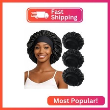 ZHENSILK 3PCS Silk Sleep Bonnet for Women, Large Satin Hair Caps with Elastic Ba