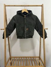 VTG Carhartt Moss Green Hooded Canvas WIP Work Jacket YOUTH Kids Size M 8
