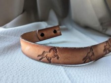 vintage USA made TOOLED buckle belt 20 cowhide leather HORSE equestrian BOYS