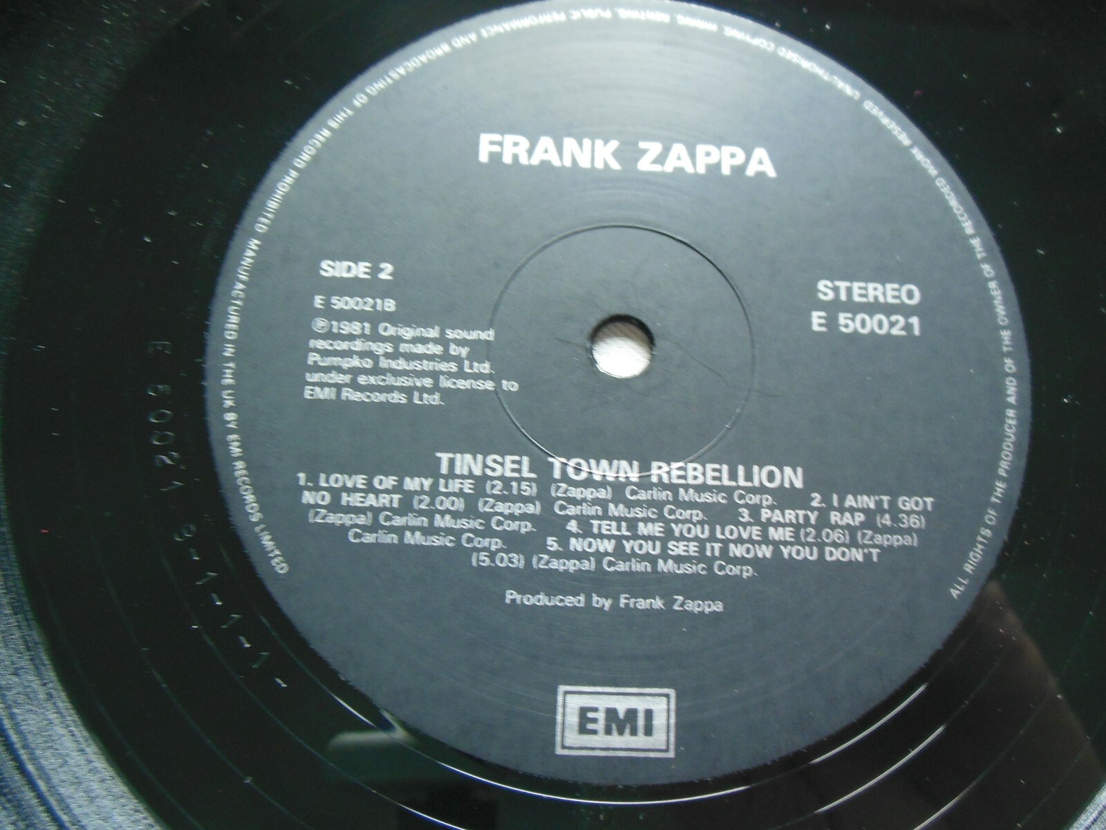 From 1981 FRANK ZAPPA TINSELTOWN REBELLION E 50021 Double LP