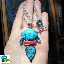 COLLIER NEUF TURQUOISE & ARGENT 925 CHAINE JASERON LIVRAISON A DOMICILE EN 48H