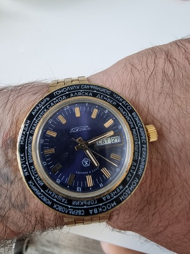 Raketa World Time Gold Plated AU10 Vintage Original Soviet Watch 1980 SERVISED - Picture 11 of 19