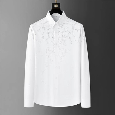 New Luxury Men Diamond Rhinestones Fashion Button-Down Shirt High Quality