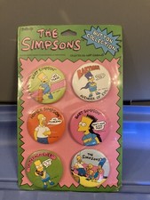 COLLECTIBLE SIMPSONS 6 BUTTON PIN SET 1990 HOMER BART NEW SEALED VINTAGE