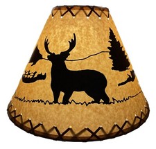 Rustic Oiled Kraft Lamp Shade with Deer Design - 14"