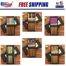 5 Pair 22.5CM Bamboo Chopsticks For Sushi Non-Slip Kitchen Gift Set Reusable US