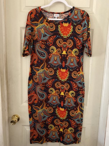 Lularoe Paisley Julia Dress Size L Navy Unicorn Retired - Picture 2 of 6