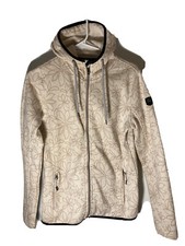 Killtec Womens Size 8 Full Zip Hooded Jacket-beige With Floral Stencil Design