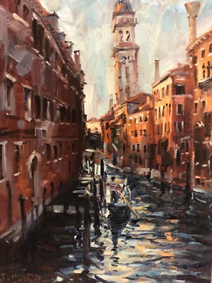 CANADIAN ARTIST DANIEL IZZARD- Late Afternoon Venice- Oil on Board C.1982