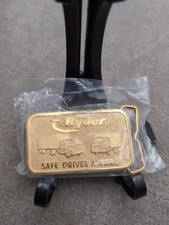 Vtg RYDER Safe Driver Award Brass Belt Buckle Semis Tractor Trailers Gold Color