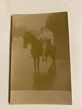 Vintage RPPC Postcard ~ 2 gentlemen riding a horse c1920 real photo