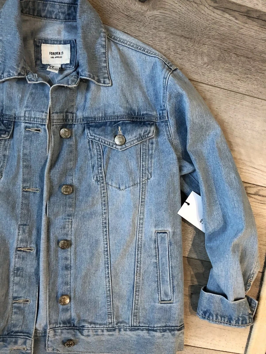 Forever 21 Size Small Jean Jacket Blue Light Wash Denim Button Up