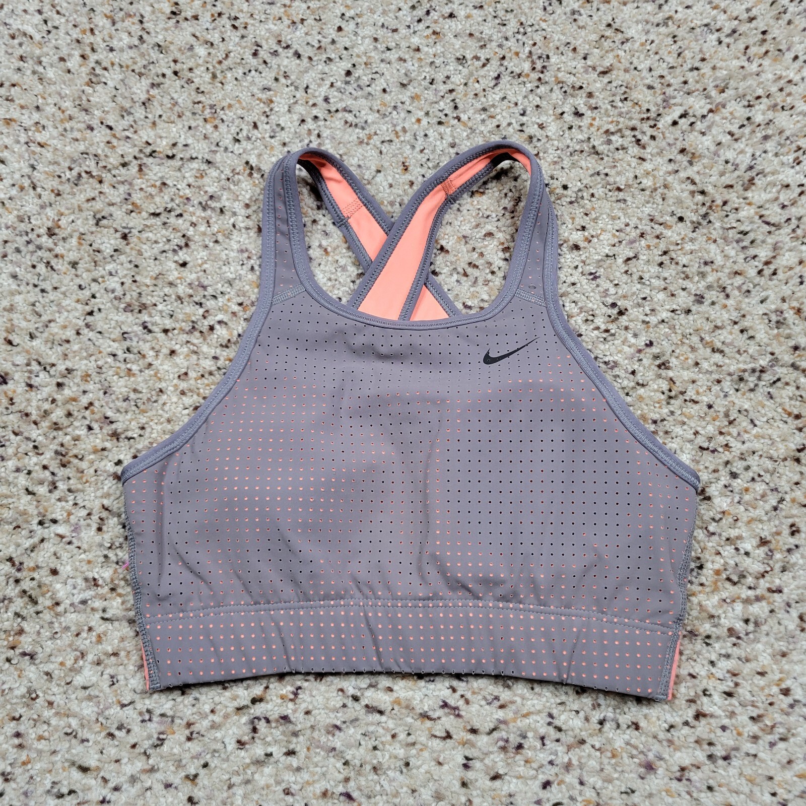 Nike Sports Bra Womens Small Gray Black Swoosh Drifit Racerback Workout Run A3-image