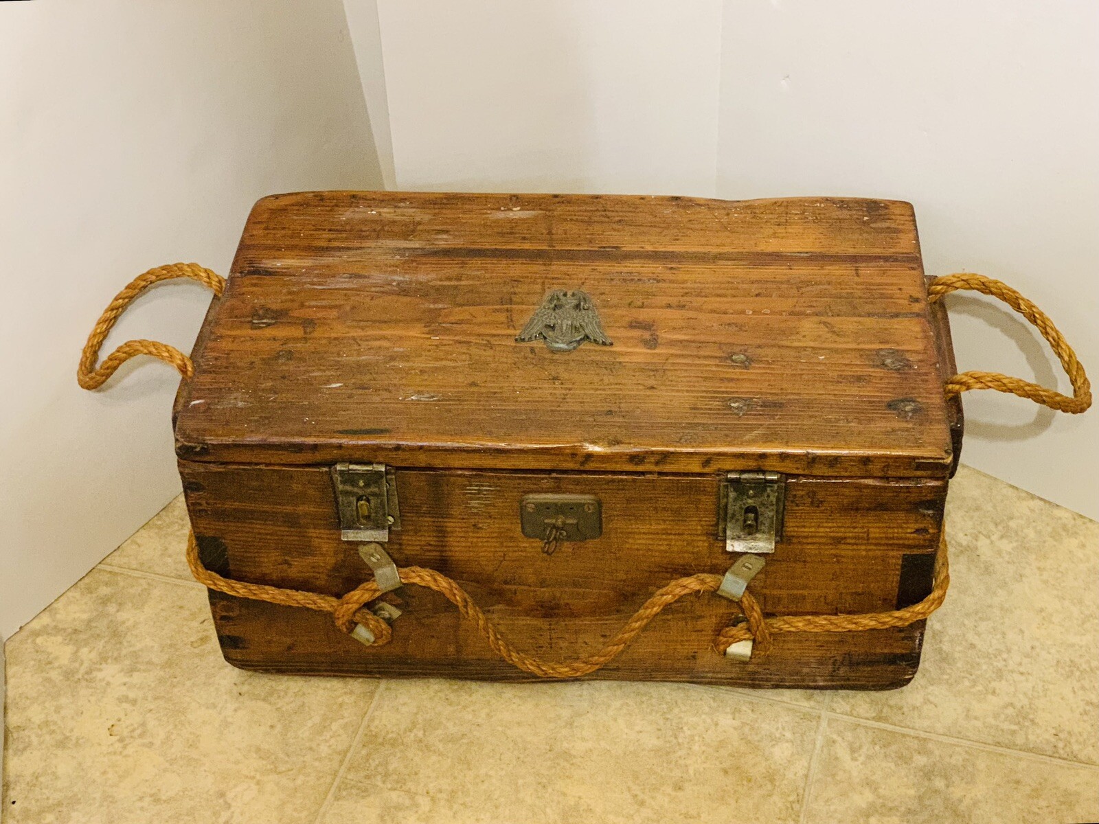 VTG Boy Scout  Wood Foot Locker Storage Trunk 18"x11"x9.5"