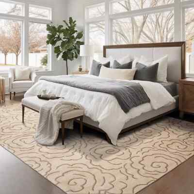 2'6''x8' Beige Hand Tufted Modern Wool & Bamboo Silk Area Rug