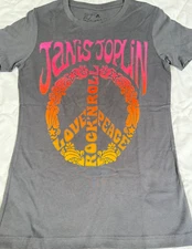 Janis Joplin T Shirt Retro Classic Love Peace Rock'N Roll Logo Ladies Small