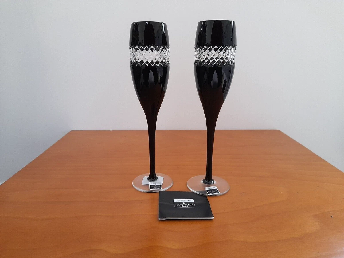 Pair John Rocha Waterford Crystal Black Designer Champagne Flutes Glasses Boxed