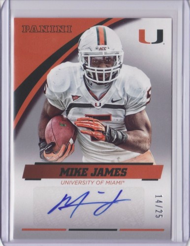 2015 Panini Collegiate Miami Autograph Silver Mike James /25 SP Auto - Flat S/H - 第 1/3 張圖片