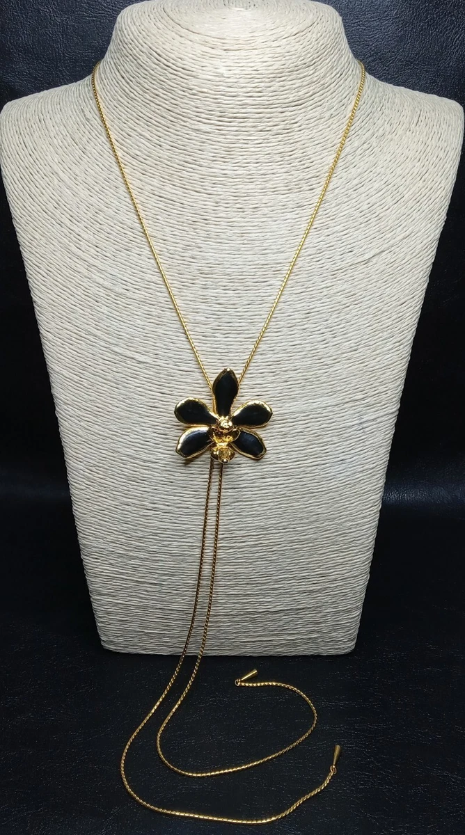 RISIS Pat 1094483 Chain Necklace Slaid Orchid Pendent Black Enamel