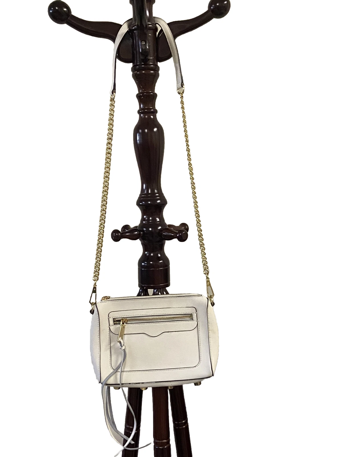 OFF WHITE Borsa a tracolla Rebecca Minkoff spento tela bianca rivestita oro hrdwr ottima!