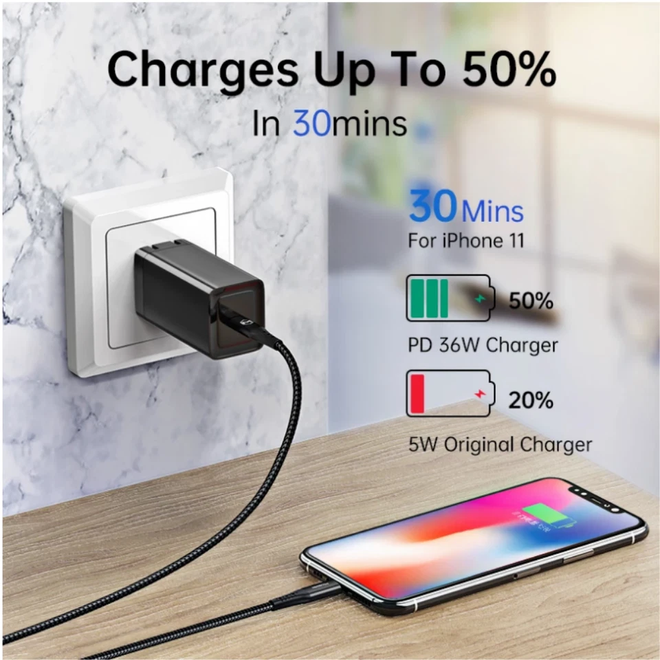 LED Fast Charging USB Charger Cable For iPhone 13 12 11 Pro XS Max XR X 8 7 Plus - Image 2 of 4