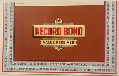 Antique Record Bond    Value Received  Cigar Label NOS c.1920s 10x6 in  